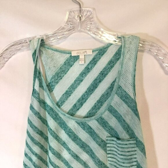 Delia's Tank Top Lightweight Chest Pocket Women's Size Small Turquoise Stripe - Picture 2 of 9